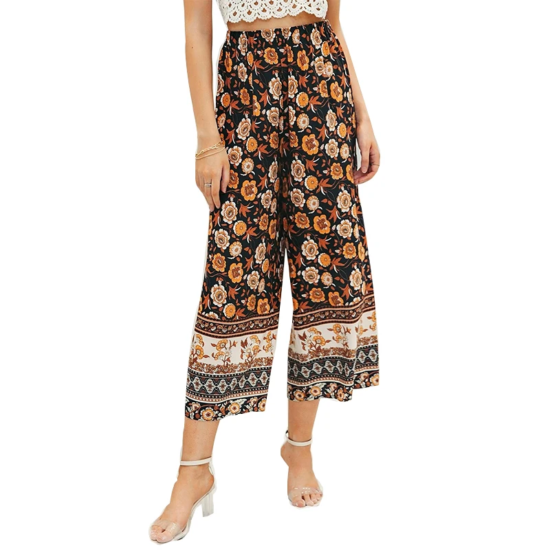 

Summer wide leg 100% rayon boho long pants for women, Customized print