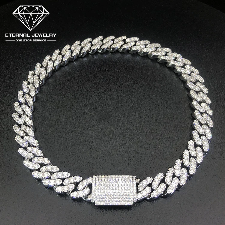 

Factory Custom Men Women Iced out Hip Hop Solid 925 Silver 10k 14k 18k Gold White 10inch Moissanite Diamond Cuban Chain Bracelet