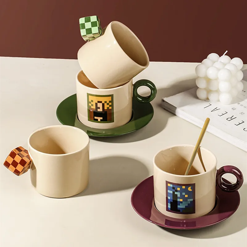 

Solhui Creative Cube Handle Ceramic Coffee Cup & Saucer Set