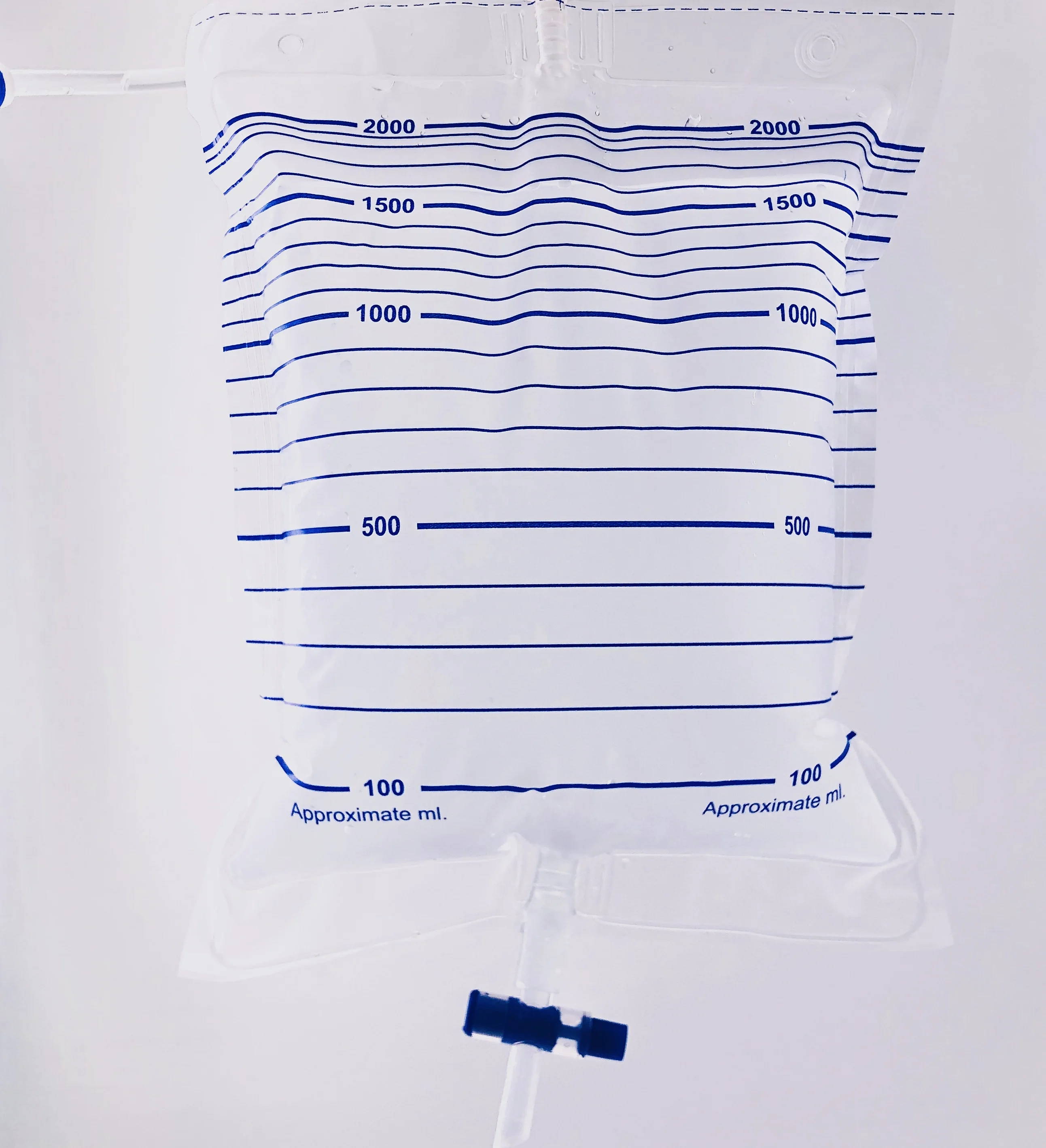 
Greatcare Medical urinary drain bag with T valve transparent films 2000ml urine bag 