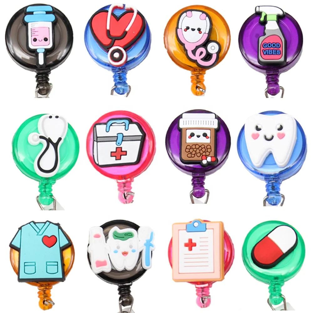 

Cheap Medical Nurse Accessories Stethoscope Heart Pill Retractable Rubber PVC ID Badge Holder Reel For Nurse Gift, Many colors, as your requests