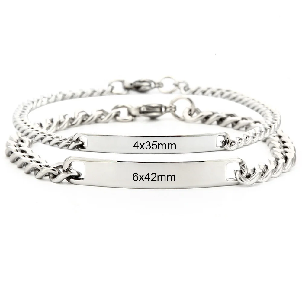 

New fashion Custom Logo Name Blank Charm Engraved Stainless Steel Blank Bar bracelet Couple Bracelet