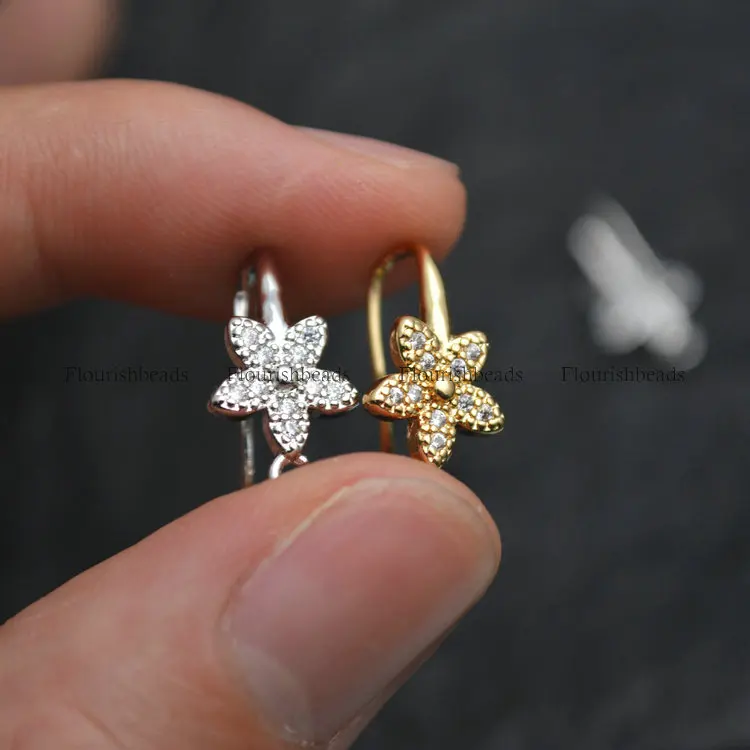 

CZ Beads Paved Flower Charm Fish Wire Earring Hooks with Loop fit Dangle Earrings making