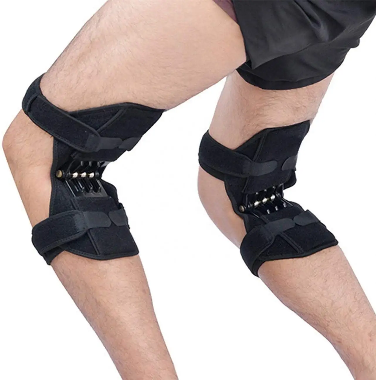 

Breathable Protective Booster Gear Knee Stabilizer Pads Knee Brace With 4 Extra Powerful Springs, Black