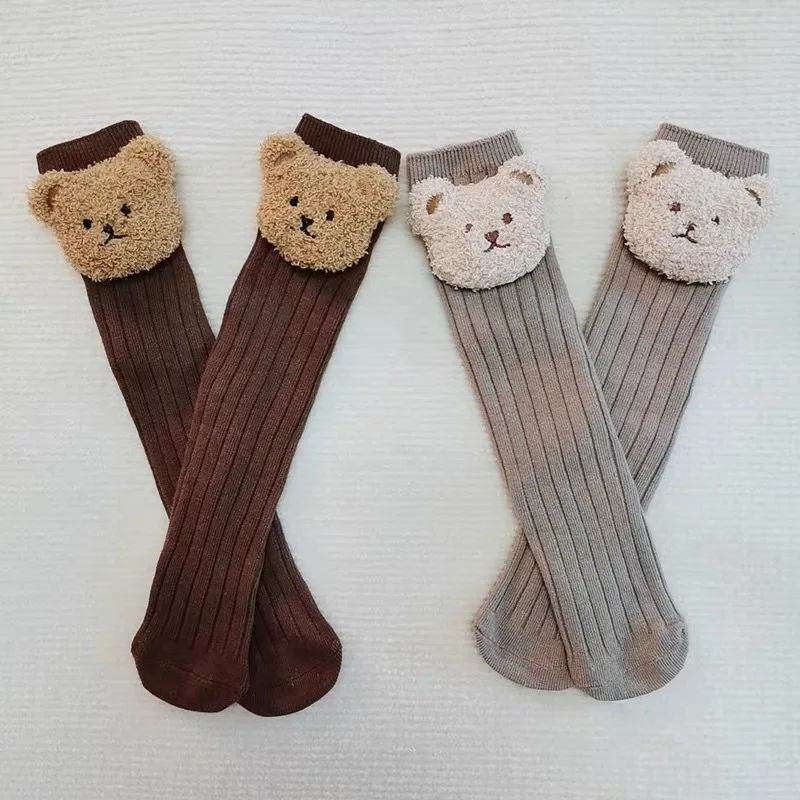 

High quality Cartoon Bear Design Baby Non Slip Skid Socks Grips Sticky Slippery Cotton Crew Socks For 1-3 Years Infant, Brown ,gray