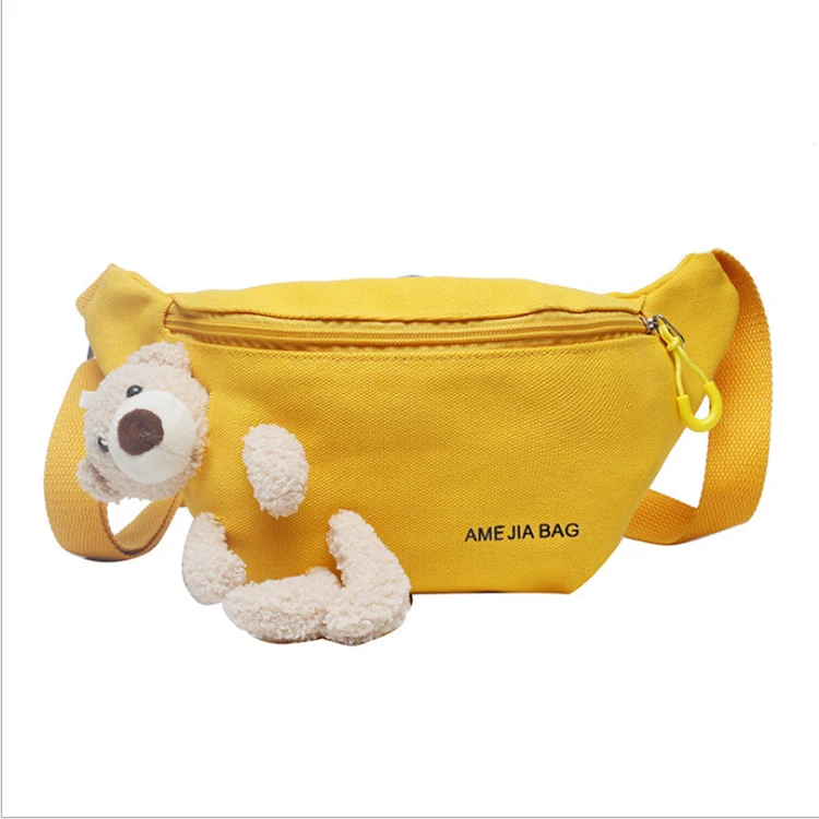 

2020 new cartoon bear canvas cute outdoor womens bag fanny pack waist bag