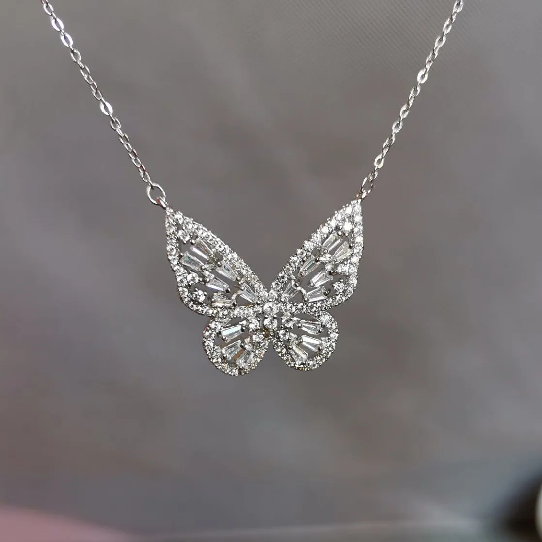 

Wholesale women simple jewelry silver color cz butterfly necklace, Picture