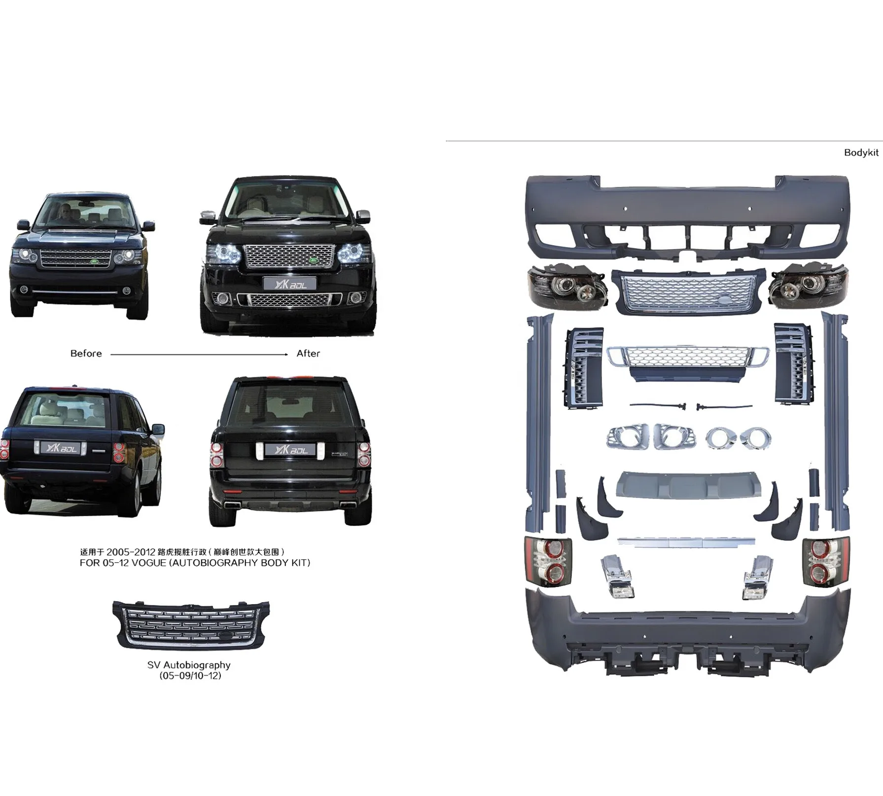 

L322 Facelift Autobiography Bodykit For Land Rover Range Rover Vogue Body Kit 2002-2009 2010 2011 2012 Auto Parts