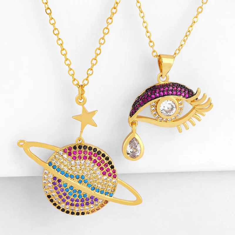 

Cubic Zirconia Eye Necklaces Women With Stone Gold Filled Globe Double Sided Pendants Necklace Fashion EYIKA Jewelry