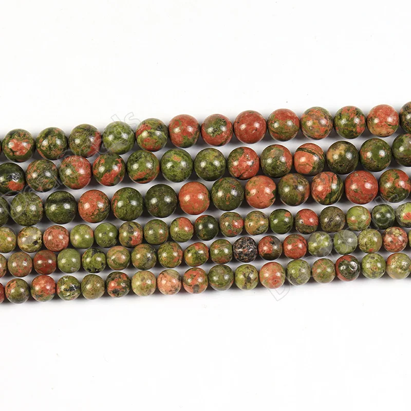 Natural Smooth Polished Unakite Jasper Loose Gem Stone Beads For DIY Jewelry Making 4MM 6mm 8mm 10mm 12mm bead