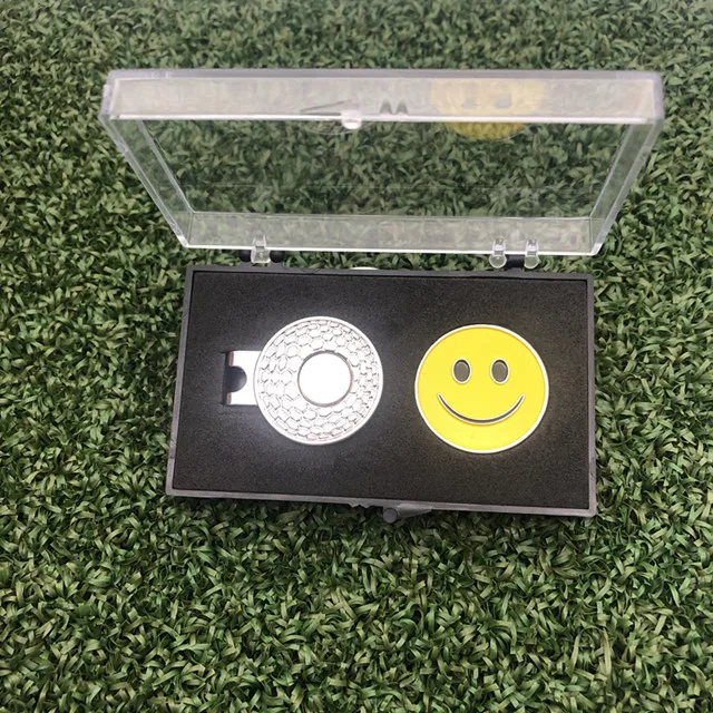 

Golf Accessories Gift Set Ready To Ship Big Engraving Magnetic Women Yellow Smile Metal Golf Ball Marker Hat Clip
