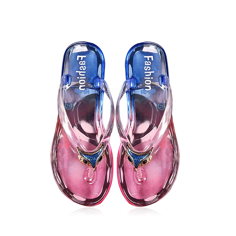 

Fashion Women Slipper Fox Crystal Flat Summer Shoes Soft Bottom Casual Flip Flop
