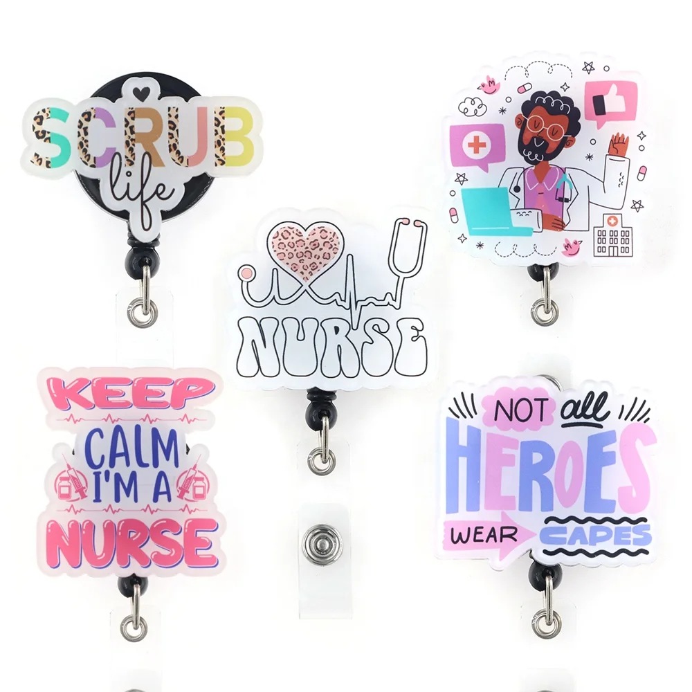 

New Style Acrylic Keep Calm Badge Reel Scrub Life Nurse Heroes Stethoscope Badge Holder