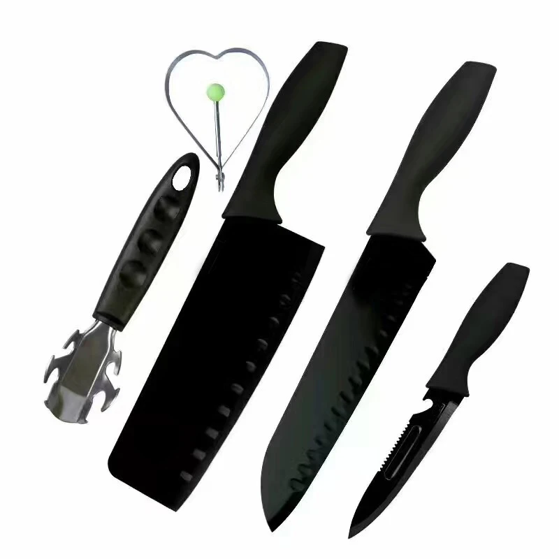 

German professional premium quality 5 pcs 5 piece matte black plated stainless steel chef knife set for kitchen tool