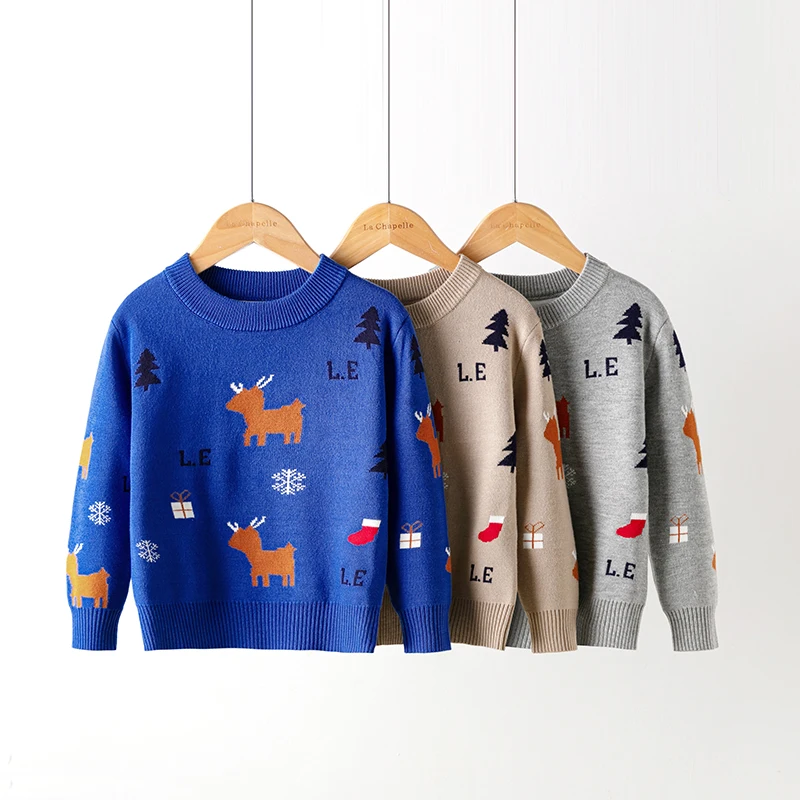 

Winter children baby knitted kids Cotton Pullover fall christmas Sweater For Boys, Dark blue + gray + apricot