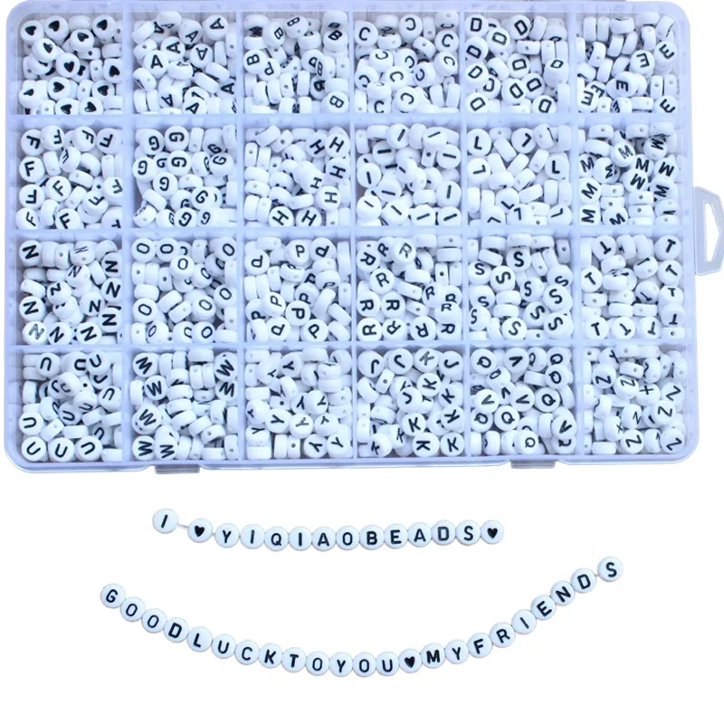 

1200PCS White Letter Alphabet Beads A-Z and Heart Beads for Jewelry Making Acrylic Letter Beads