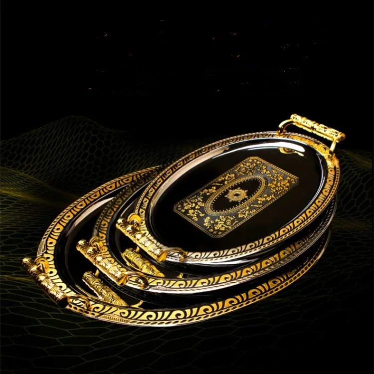 

Luxury decorative stainless steel turkish gold serving tray with handle