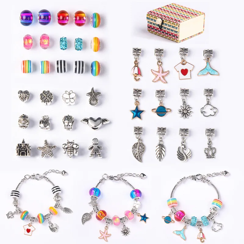 

Wholesale Charm Bracelet Making Kit DIY Craft Birthday Gift Set Jewelry Making Kit with Beads, Same as the picture