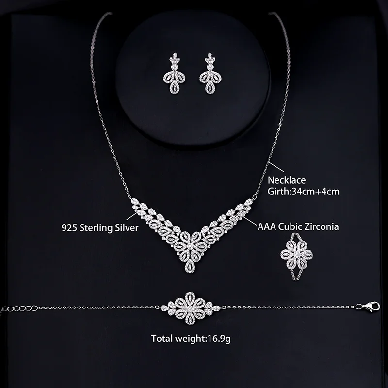 

Fashion Rhodium Plated Bridal Silver Jewelry Set 925 Sterling Women Designer Jewelry Famous Brands Set, Non tarnish jewelry
