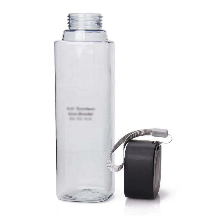 

480ml Outdoor Indoor Sports Square Frosted Plastic Leak-proof Fruit Juice Water Bottle, Clear grey and customized color