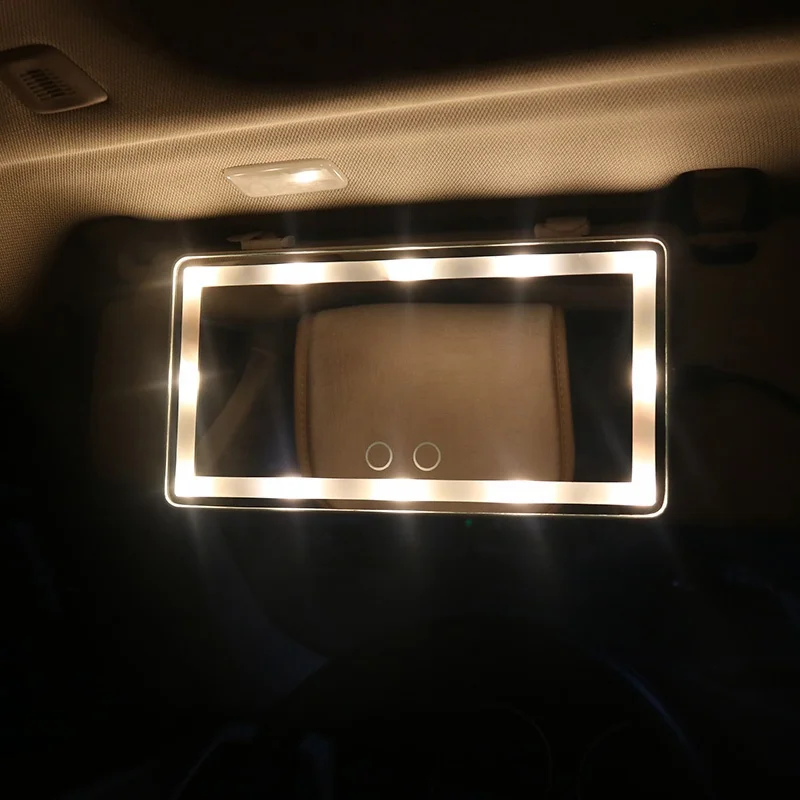 

Missmeeca Custom LOGO/packaging Car Mirror with Lights Dimming Rechargeable 3 Colors Light Car Vanity Mirror, White/black/customized colors