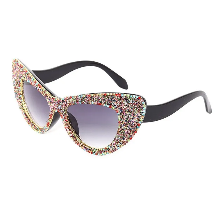 

Wholesale high end hand made full diamond shades retro classic cat eye rhinestone frame sunglasses women uv400 sun glasses