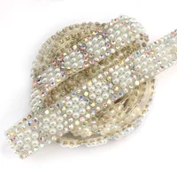 

1Yard ABS Round Pearl Beads Trim rhinestone Decoration Sewing Trim Crystal Hot Fix Rhinestone With Iron On Appliques For Dress