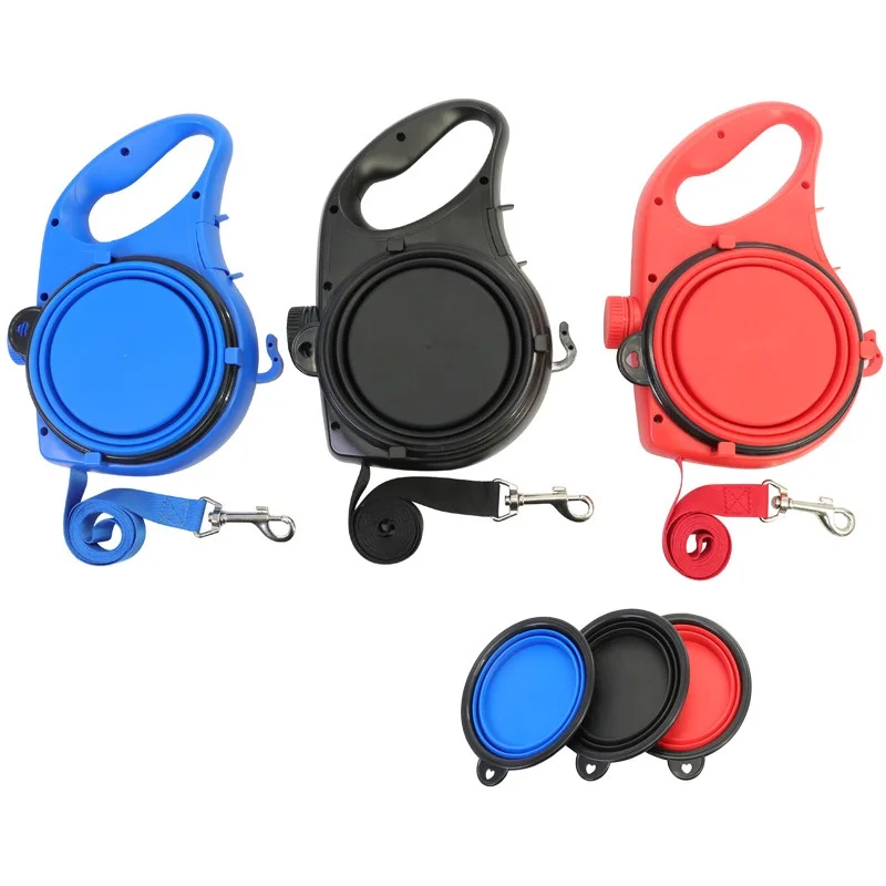 

Wholesale 4 in 1 Dog Retractable Leash With Bowl And Water Feeder Poop Bags Multi Functional Dog Leash Retractable, Black, blue, red