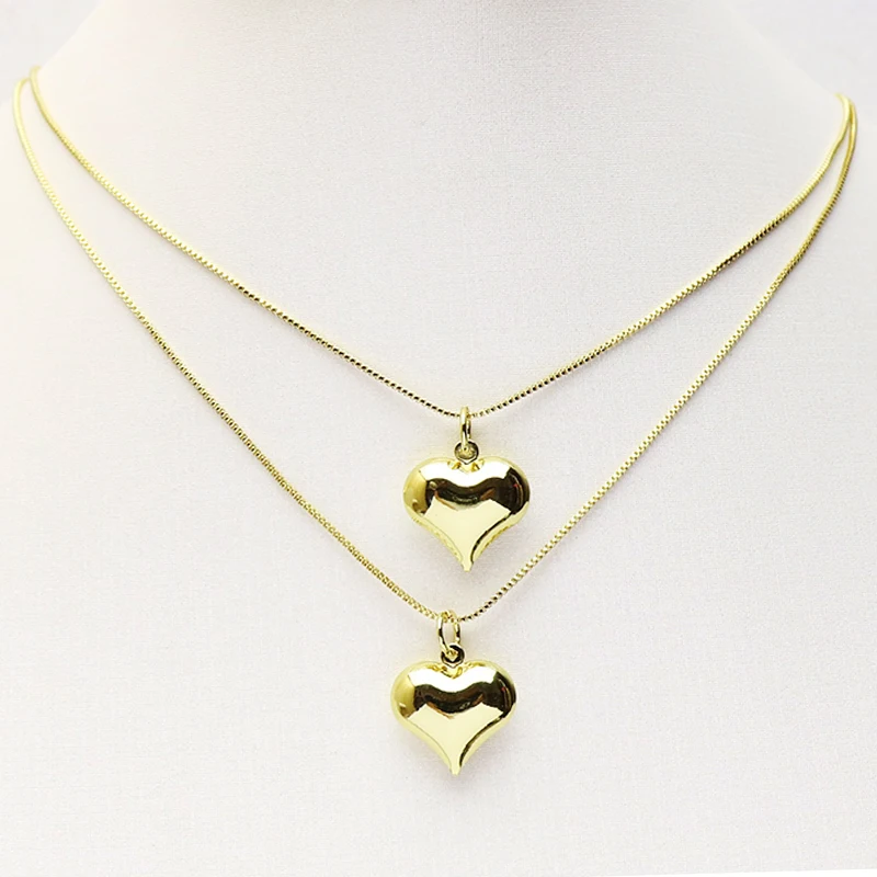 

Smooth Heart Pendant 18K Gold plated Box chain necklace Gold color heart pendant necklace women jewelry Gift 8377