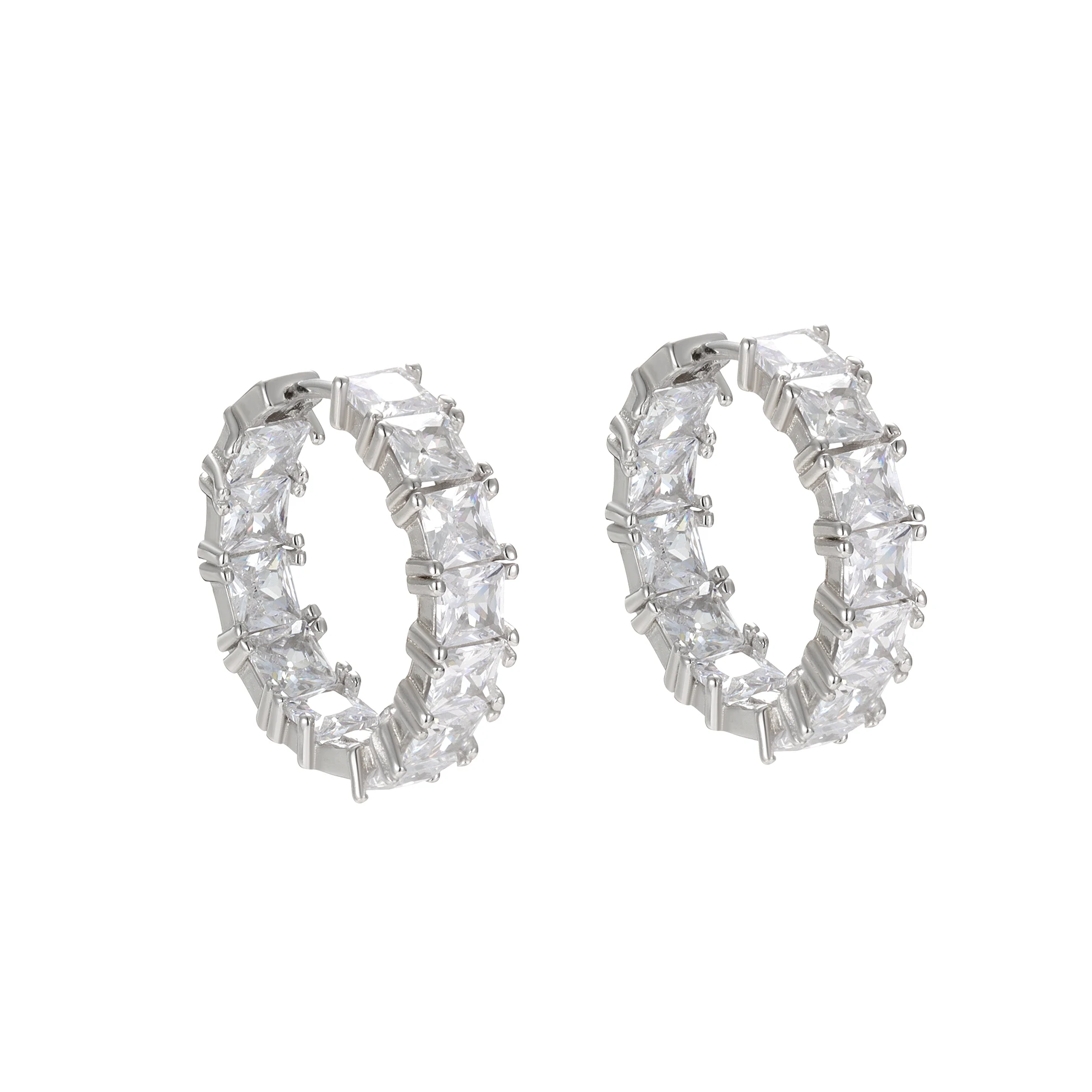 Luxury Hoops 925 Sterling Silver Claw Full Cubic Zirconia Large Huggies Earring for Women Wholesale Fine Jewelry