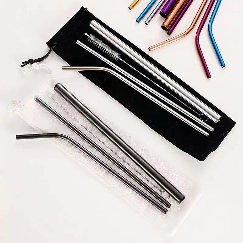 

Wholesale Reusable Stainless Steel Drinking Straw Eco Friendly drinking metal straws straight Curved Straws With Customized Logo, Customized color