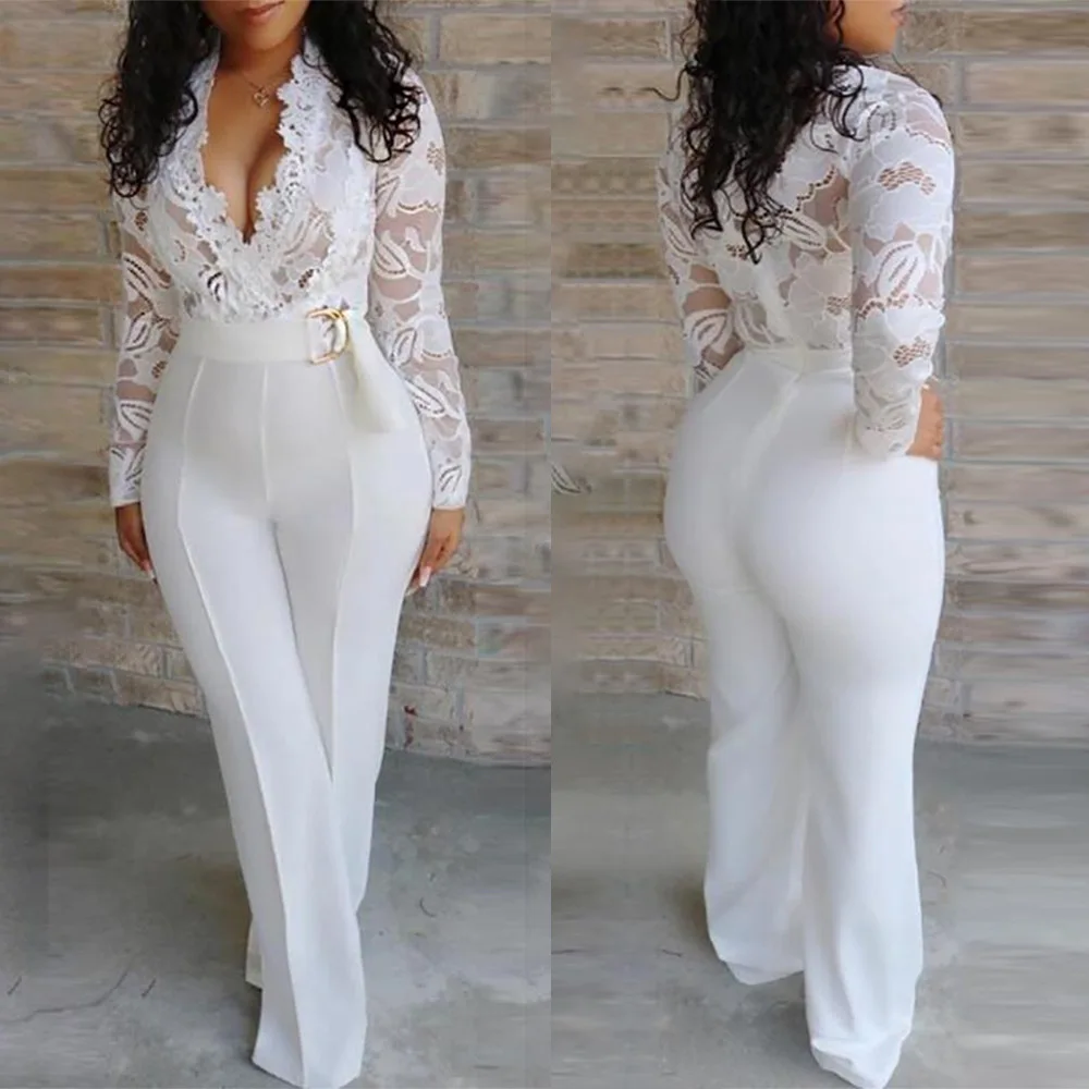 

Wholesale Ladies Clothing Sexy Mesh White Lace Jumpsuit Fall jumpsuits for women