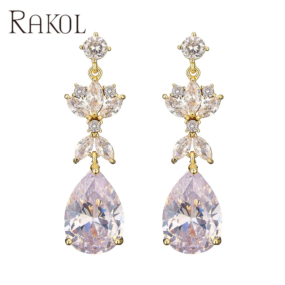 

RAKOL EP5085 2022 ladies new luxury zircon crystal wedding earrings amazon shiny 18 k gold plated water drop earrings jewelry