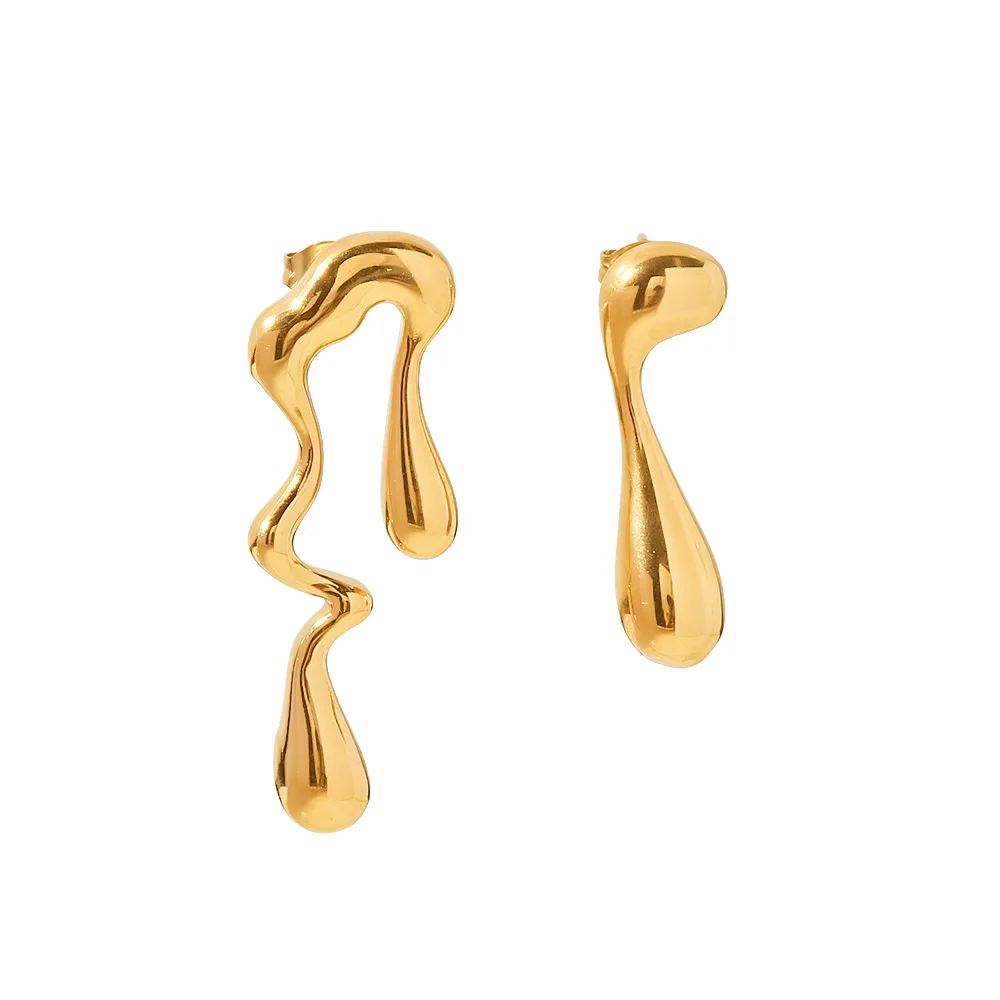 Waterdrop Asymmetric Melting Stud Earring Fashion Jewelry Gold Plated Stainless Steel New Waterproof Trendy Irregular Earrings