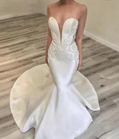 

2020 Sexy Deep V-neck Backless Wedding Dresses Trumpet Satin Wedding Gowns