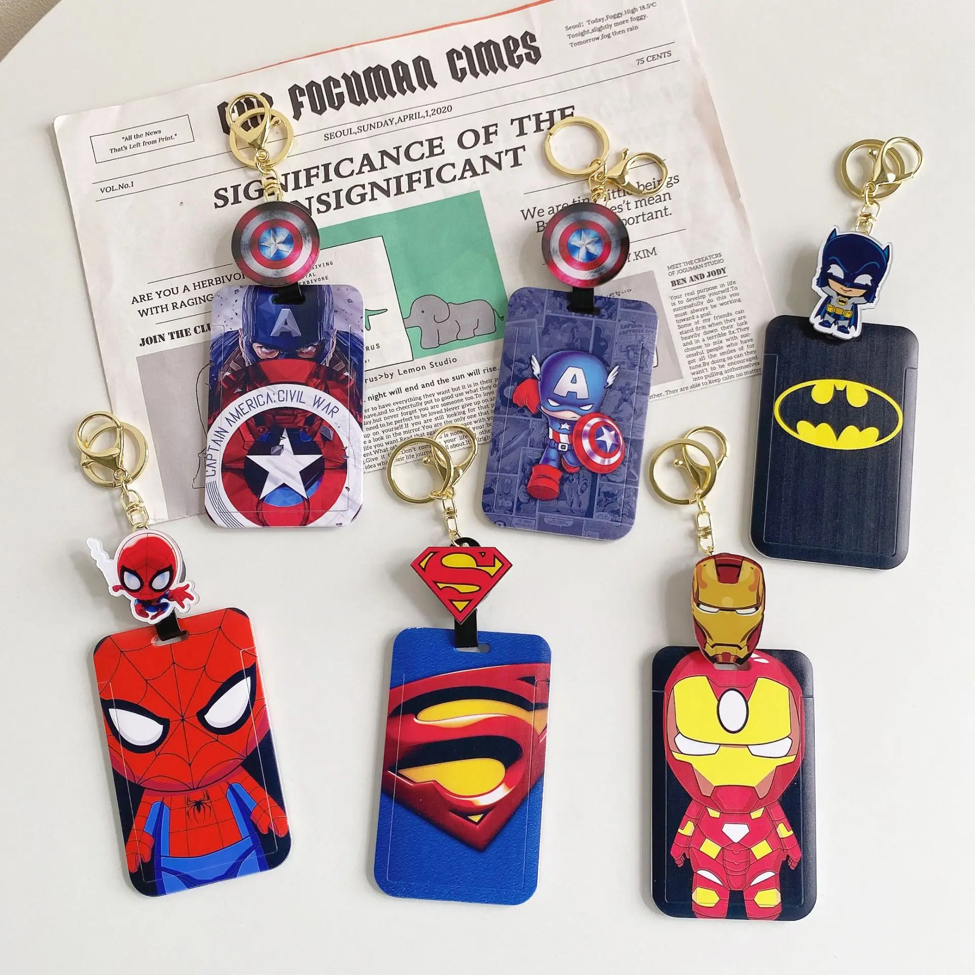 

cute cartoon protect case cover boy student campus meal credit card holder protective case spiderman charm card holders keychain, Multiple colors