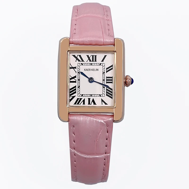 

New Fashion Wholesale Quartz Watches for Woman Rose Gold Case Roman Numeral Luxury Wristwatch Square Brown Leather Strap Watch