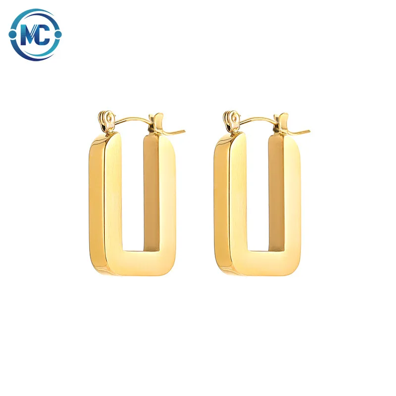 

2021 Minimalist Jewelry U Shaped Geometric Hoop Earrings PVD Gold Plated Stainless Steel Earrings, Gold,silver