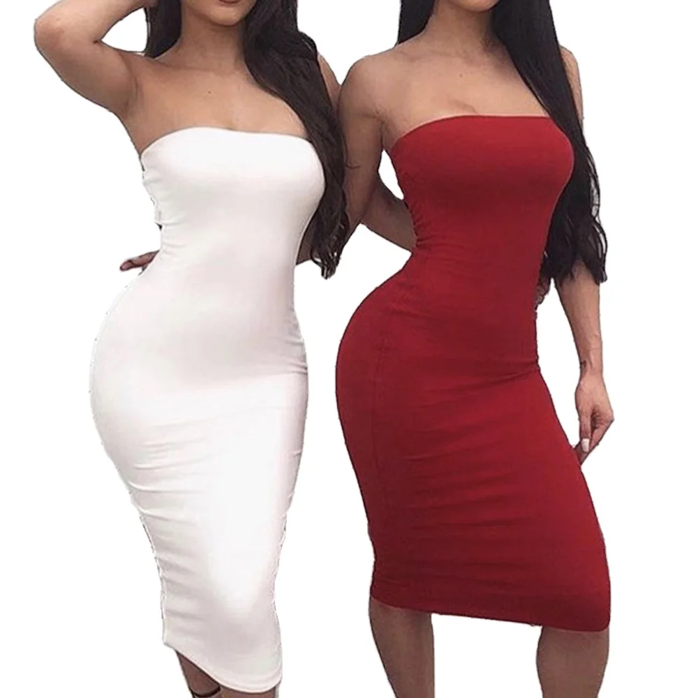 

2020 women dresses summer clothes women solid color Plain Tube Tops bodycon casual dresses, Shown