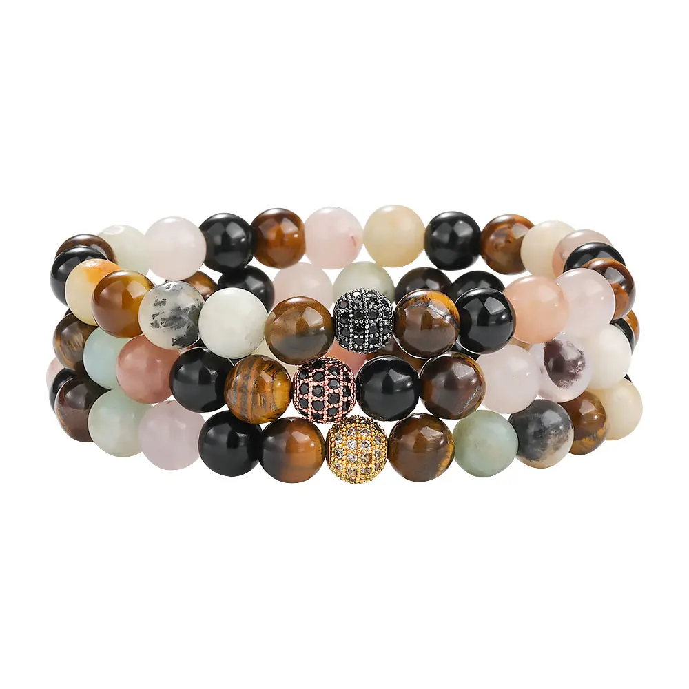 

Fashion Jewelry 8mm Natural Stone Tiger Eye Beads Bracelet for Women Men Handmade  Micro-inlaid Zircon Beaded Bracelets, As picture