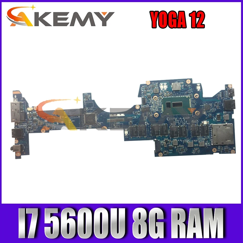 

Akemy ZIPS3 LA-A342P Motherboard For Thinkpad YOGA 12 Laptop Motherboard FRU 00HT713 I7 5600U 8G RAM 100% Test Work