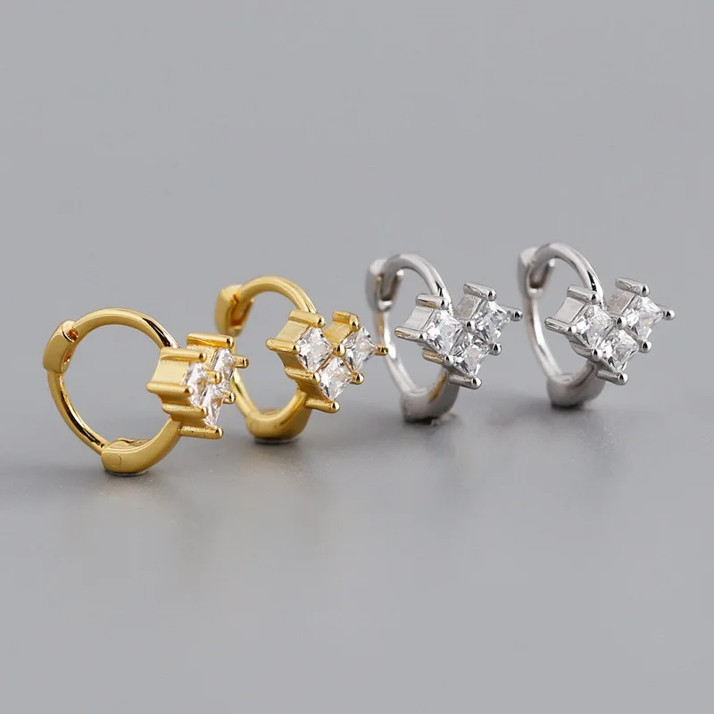 Fashion NEW 925 Sterling Silver small square cz diamond  hoop earrings for women