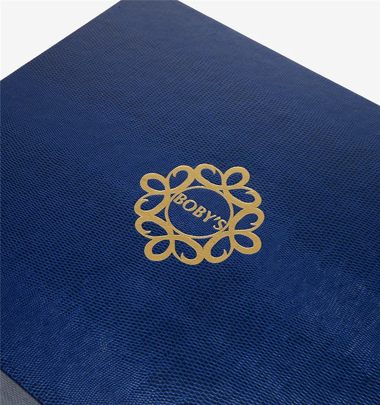 Custom Lmitation Leather Paper Blue Gold Stamping Cardboard Packaging Gift Decorative Boxes