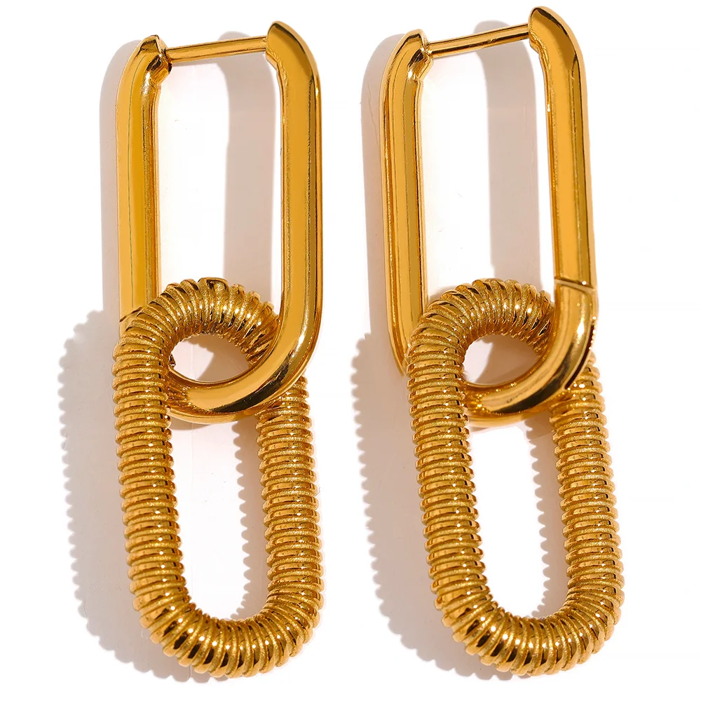 

JINYOU 1784 Statement Stainless Steel Geometric Hollow Drop Hoop Earrings 18k Gold Color Stylish Temperamental Charm Jewelry