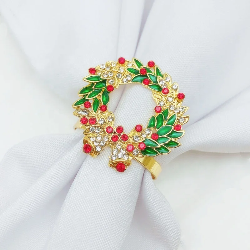 

Luxury Christmas Napkin Rings Gold Rose flower Wreath Napkin Ring Holder Wedding Metal Napkin Buckle for Christmas HWC22