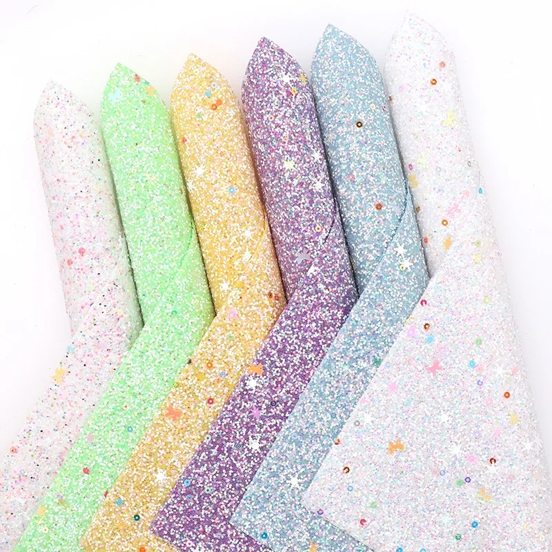 

DIY Handbags Luminous Ribbon Glow In The Dark Chunky Glitter Fabric Synthetic Leather Sheets