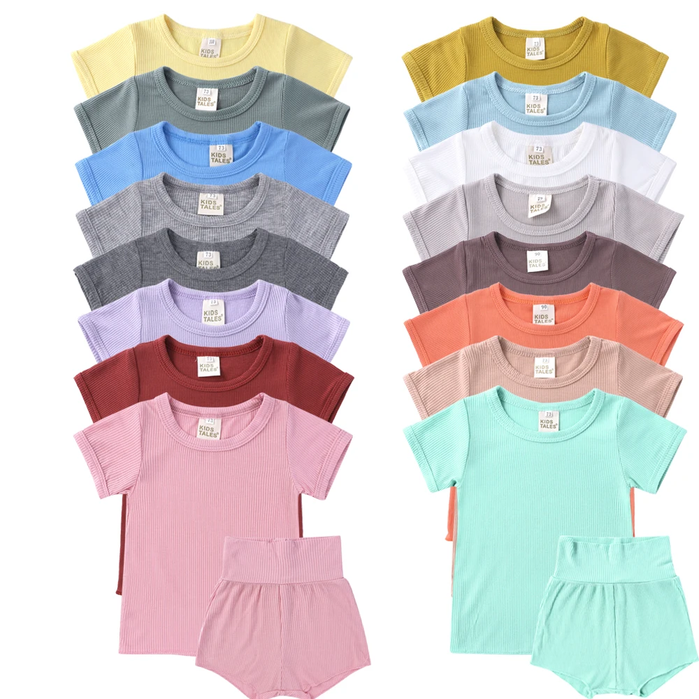 

New style children pajamas kids plain candy color cotton pajamas sets girls boys short sleeves sleepwear, As picture