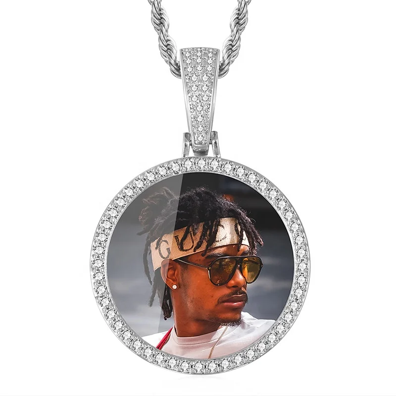 

AJ039-NE Family gift classic round shaped iced out diamond chain hip hop pendants gold necklaces for men custom made photo