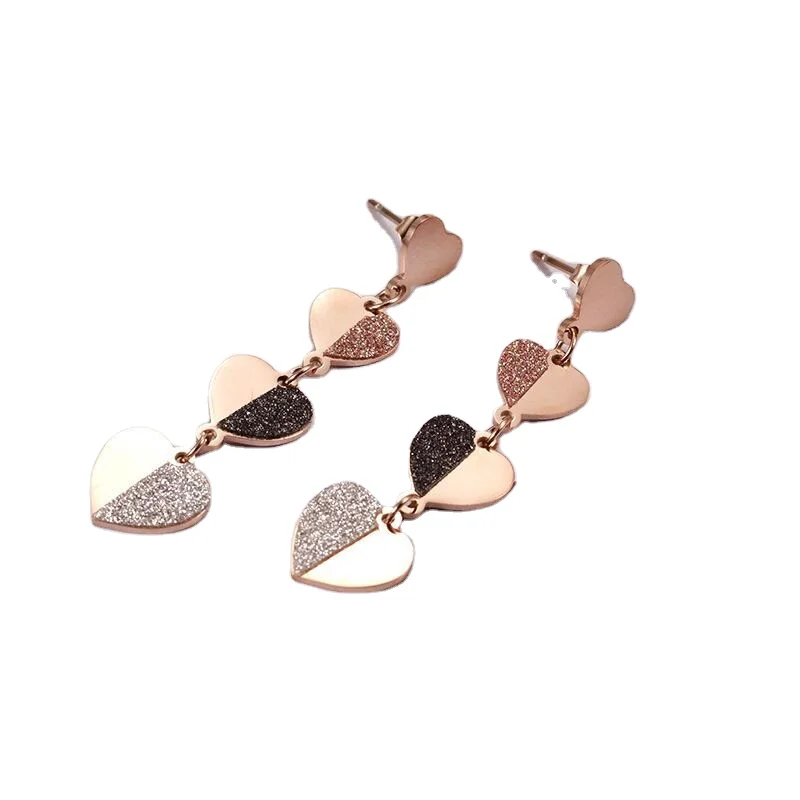 

Fashionable Assorted Colors Lady Rose Gold Eight Love Heart 316L Stainless Steel Frosted Tassels Drop Earrings