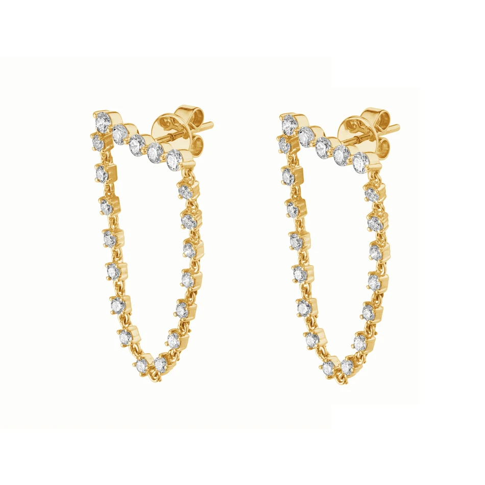 

Factory wholesale fine jewelry 925 sterling silver women earrings 18k gold vermeil bar loop chain stud earrings
